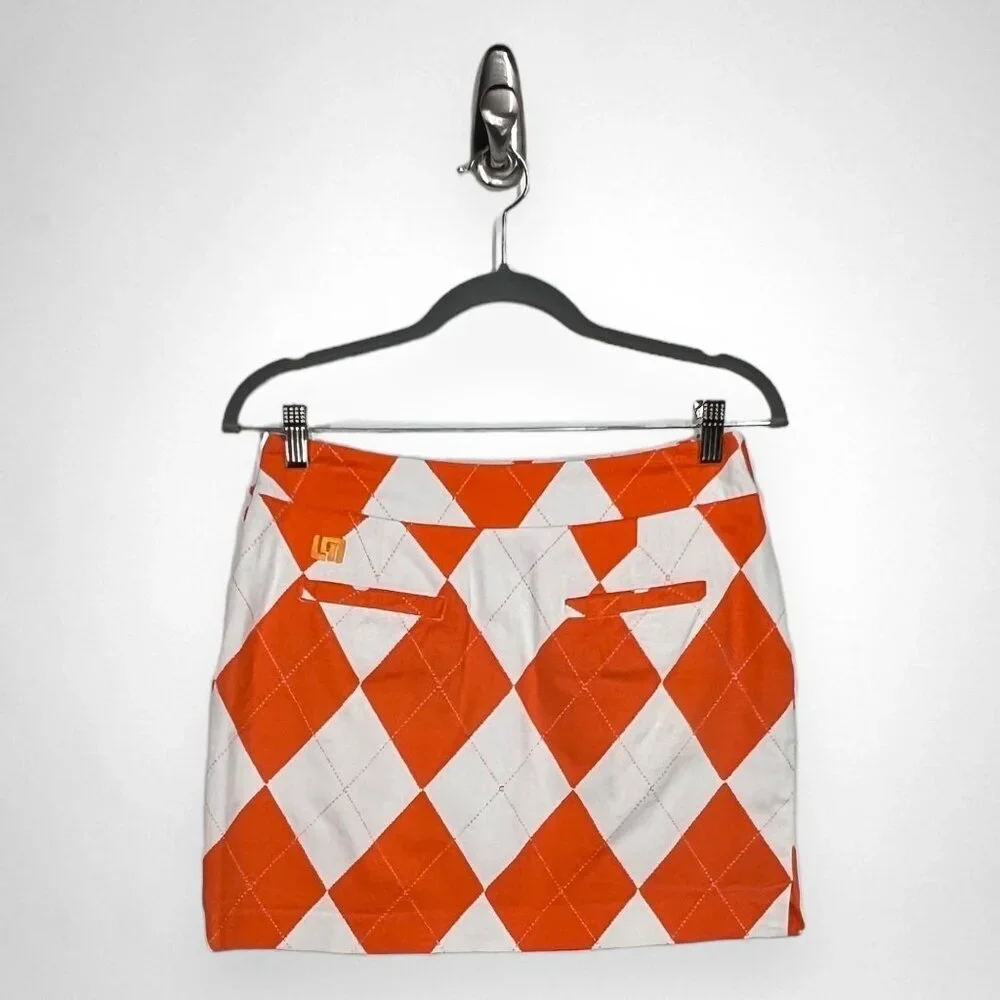 LOUDMOUTH 4 Orange‎ and White Argyle Women's Classic Skirt/Skort Golf Vacation